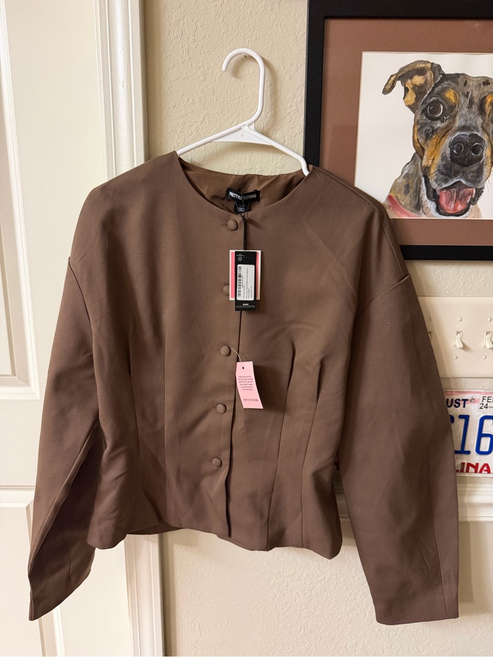 PrettyLittleThing Brown Button-Front Cropped Blazer